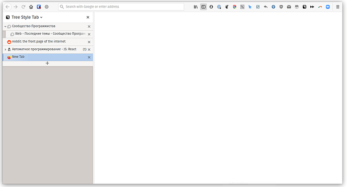 PopOs 20.04 Firefox TreeStyleTab + no title bar and default tabs