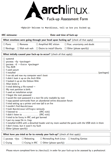 arch linux fuck-up form