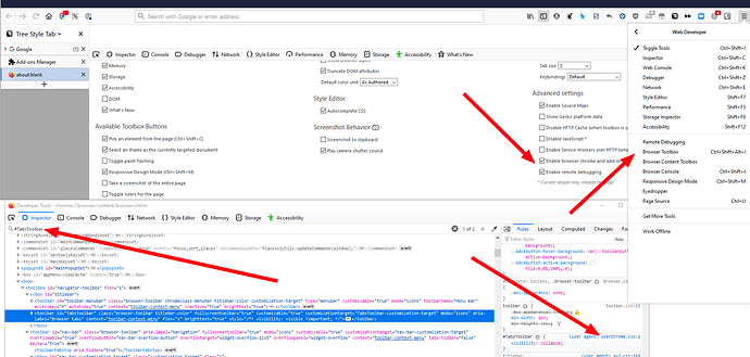 Firefox Browser Toolbox, debug userChrome.css