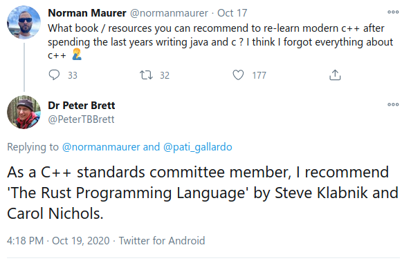 As a C++ standards committee member I recommend The Rust